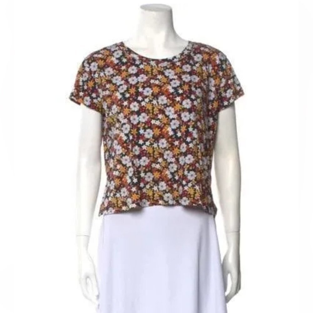 * Sandro Orange Pattern Print Floral Crew Neck Crop Top Size M